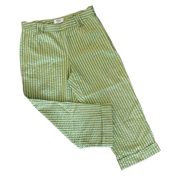 VTG 80s Lime Green Striped High Waist Stretch Mom Capri Pants SZ 8 - Picture 2 of 13